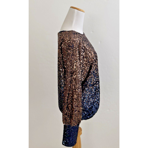Trina Turk Sequins Top S Dolman Sleeves Lined Stretch Moonstone Midnight Shimmer - Picture 9 of 10
